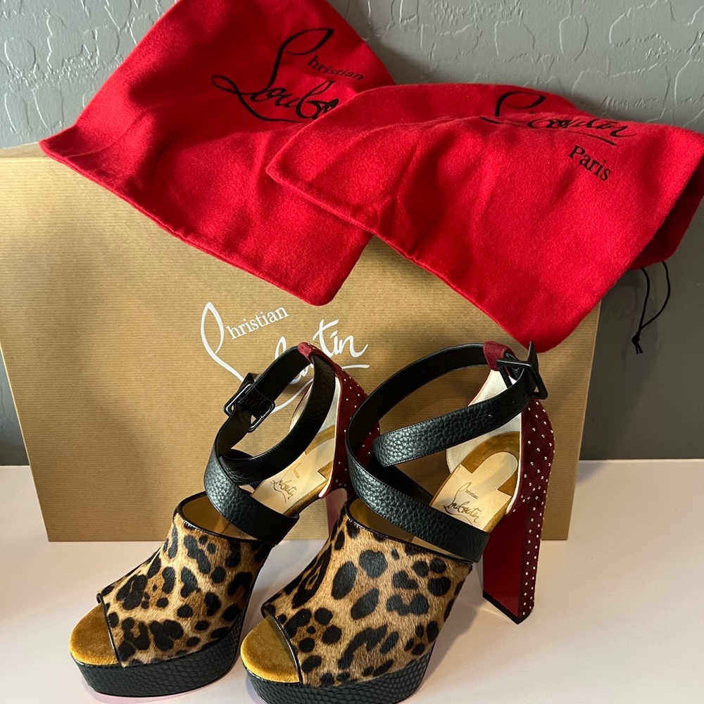 Christian Louboutin Bingirl Calf Hair Leopard Print Sandals Size 39. Never worn.